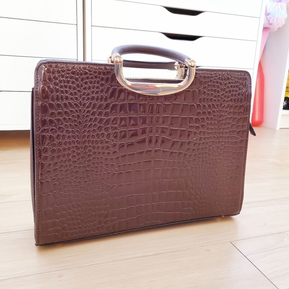Dasein Patent Crocodile Print Briefcase Satchel